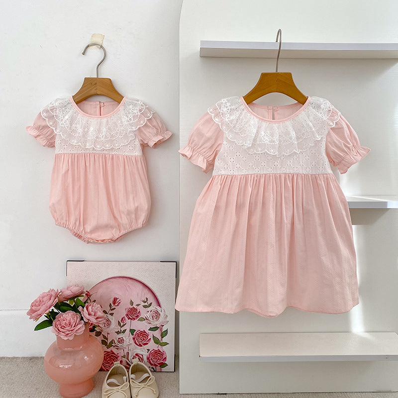 Sweet Pink Lace Sister Matching Dress