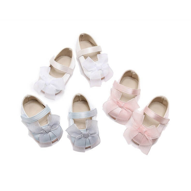 Baby Girl Shimmer Satin Mary Jane Shoes with Oversized Tulle Bow