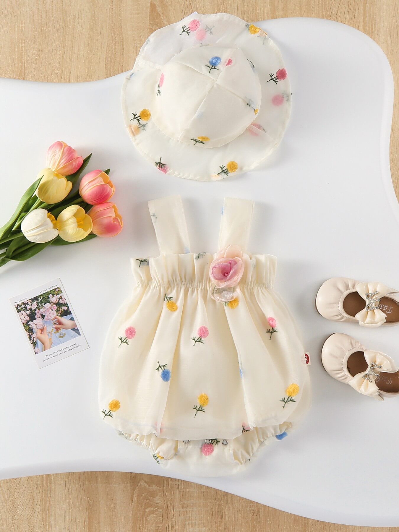 Baby Girl Cream Multicolour Floral Print Sleeveless Romper