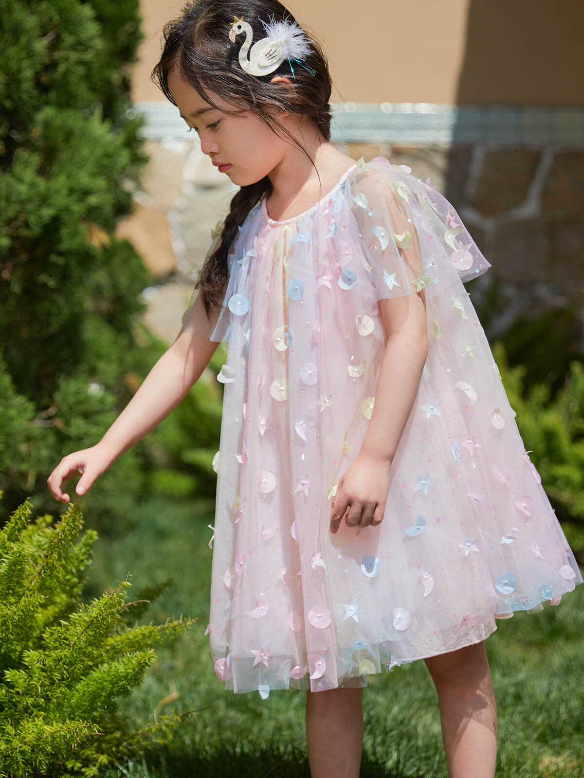 Girls Pink Mesh Party Dress