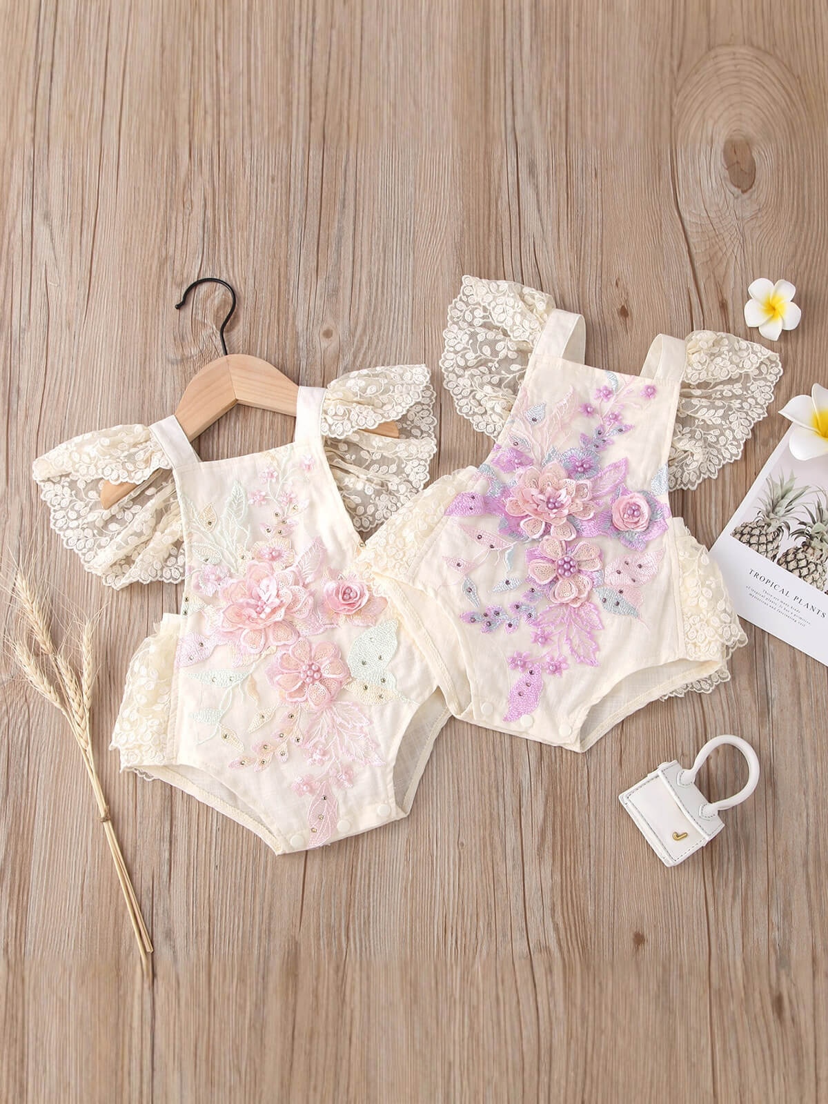 Baby Girl Cream Lace Flutter Sleeve Romper