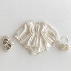 Ivory Floral Embroidered Cotton Romper Dress for Baby Girls