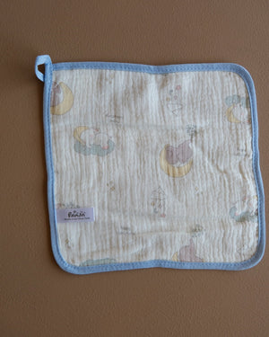 Muslin crepe baby washcloth with pastel animal and heart prints