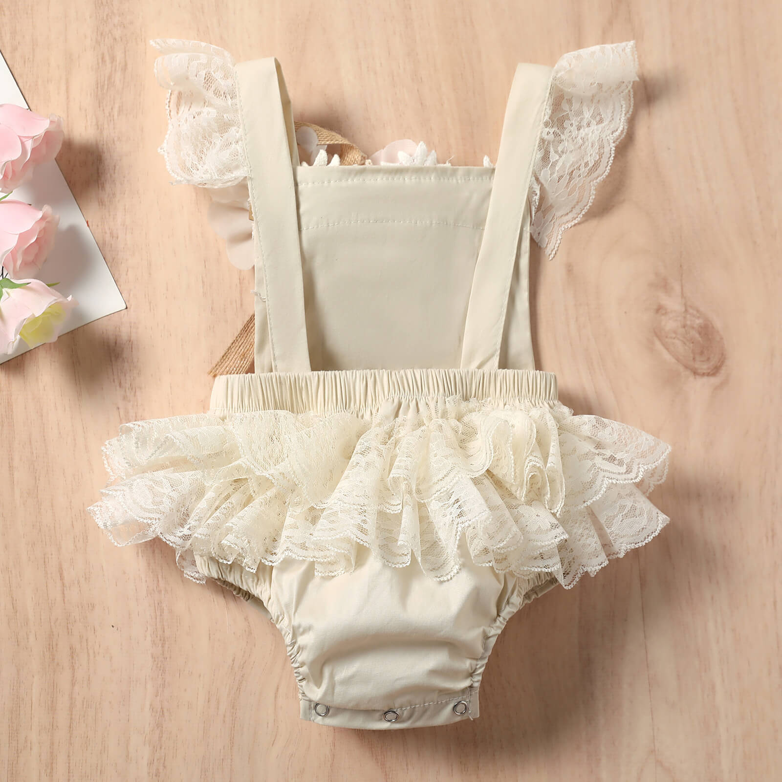 Baby Girl Boho Cream Lace Flutter Sleeve Romper