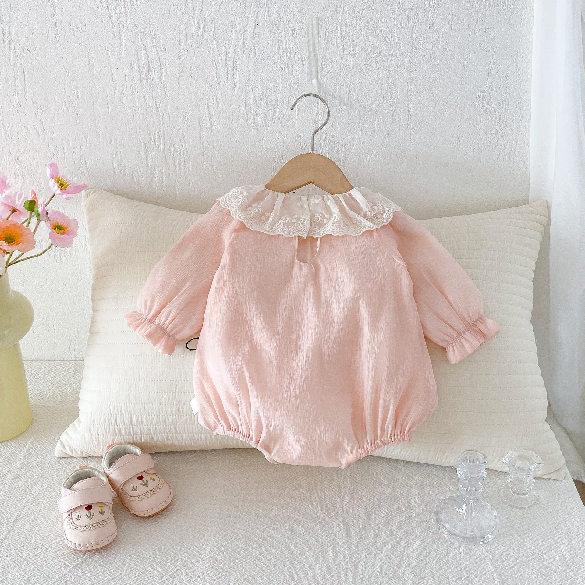 Baby Girl Elegant Pink Lace Romper