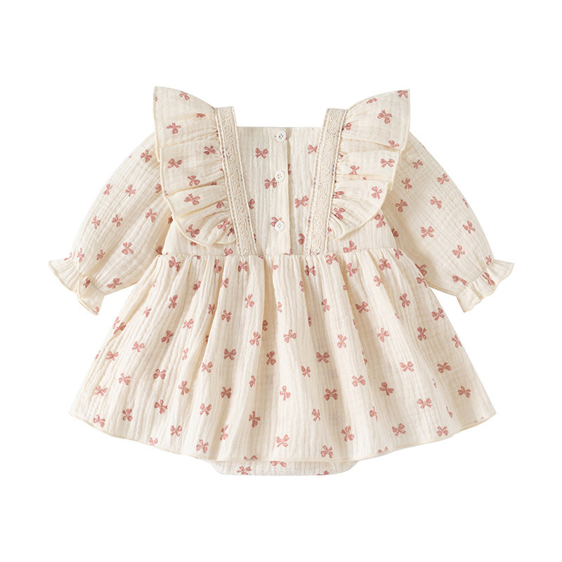 Baby Girl Cotton Muslin Bow Print Romper