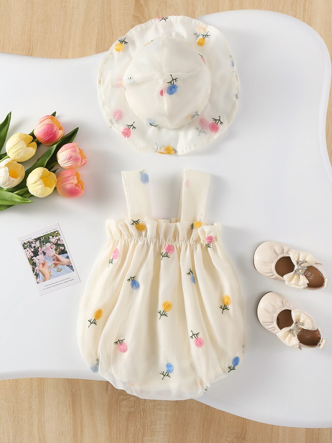 Baby Girl Cream Multicolour Floral Print Sleeveless Romper