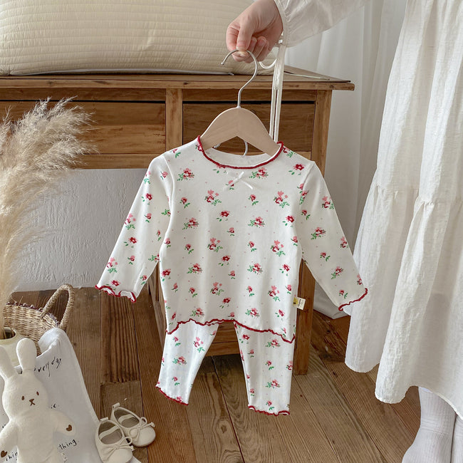 Petal Print Cotton Pajama Set Red Main Image
