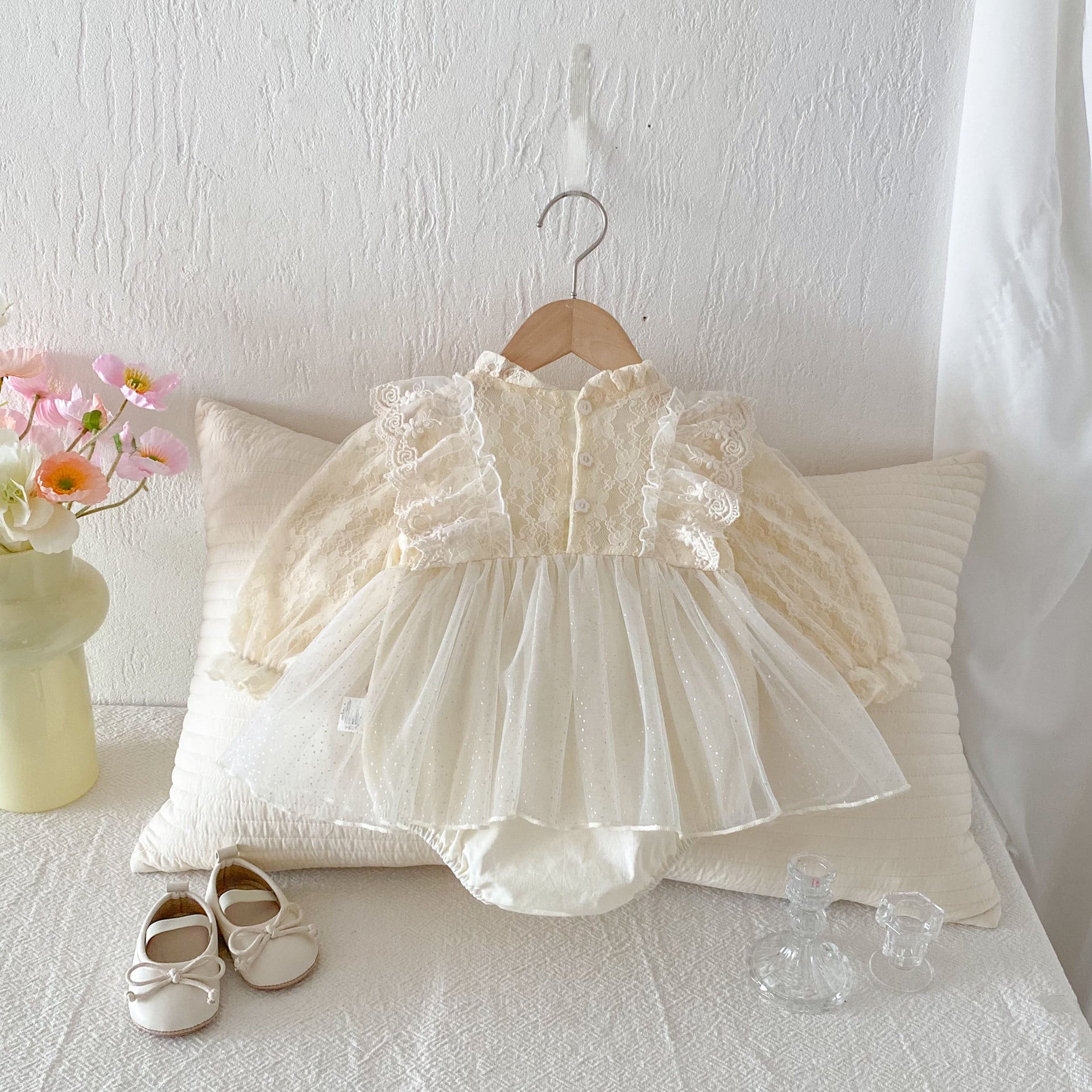 Ivory Lace Tulle Party Romper Dress for Baby Girls