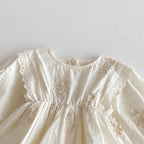 Ivory Floral Embroidered Cotton Romper Dress for Baby Girls