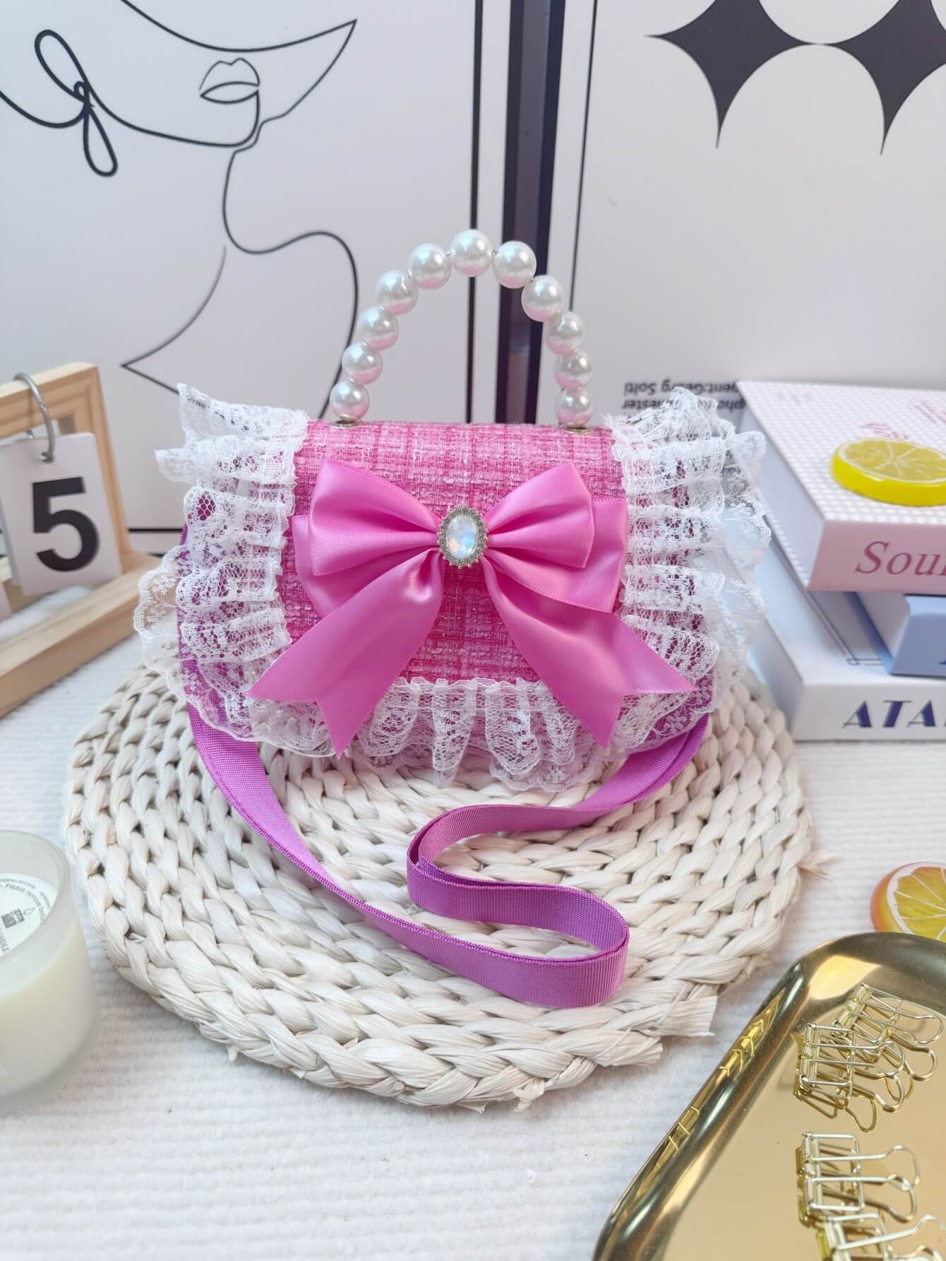 Girls Lace Ruffle Tweed Mini Handbag