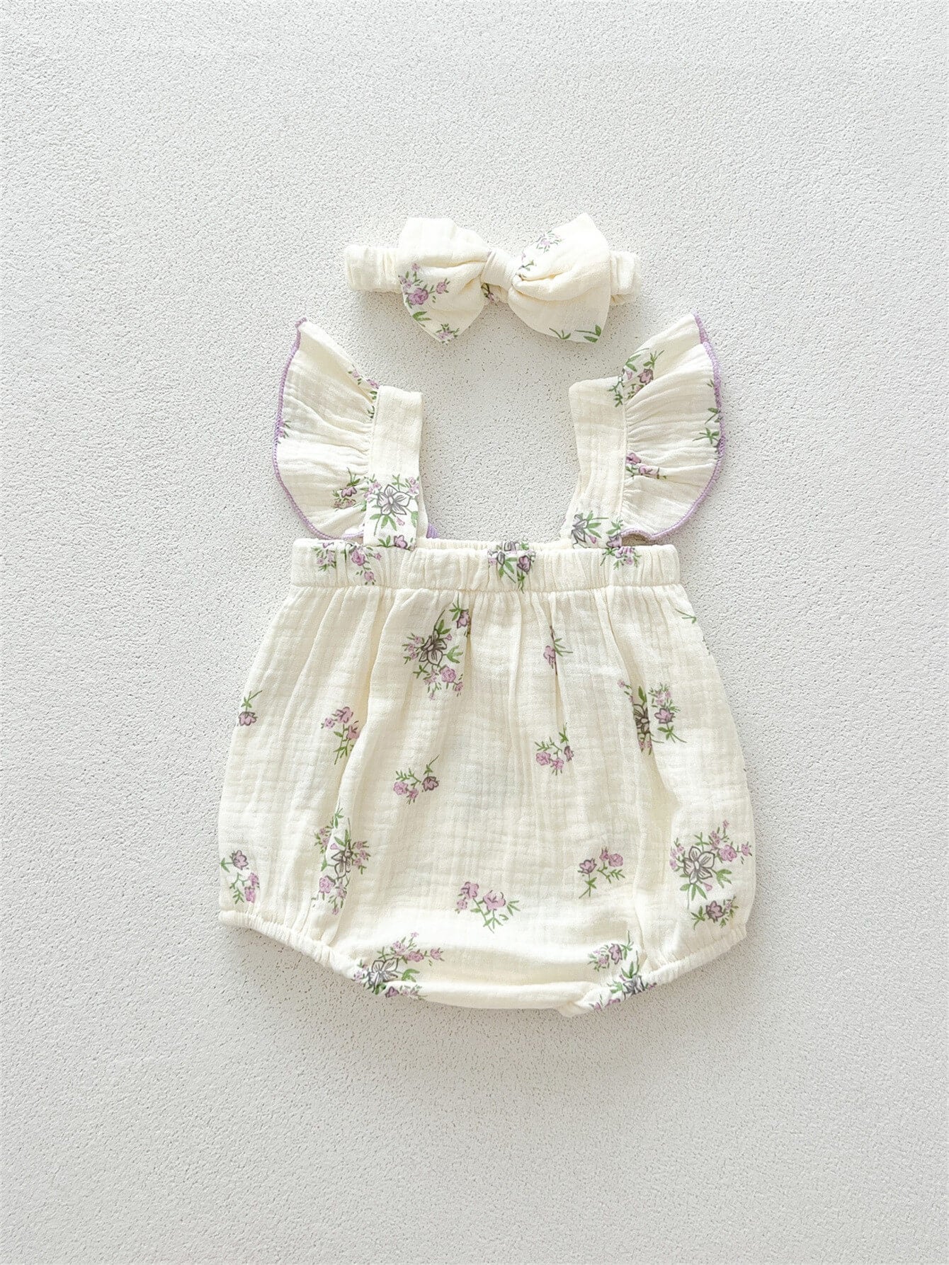 Baby Girl Cream Muslin Floral Print Romper