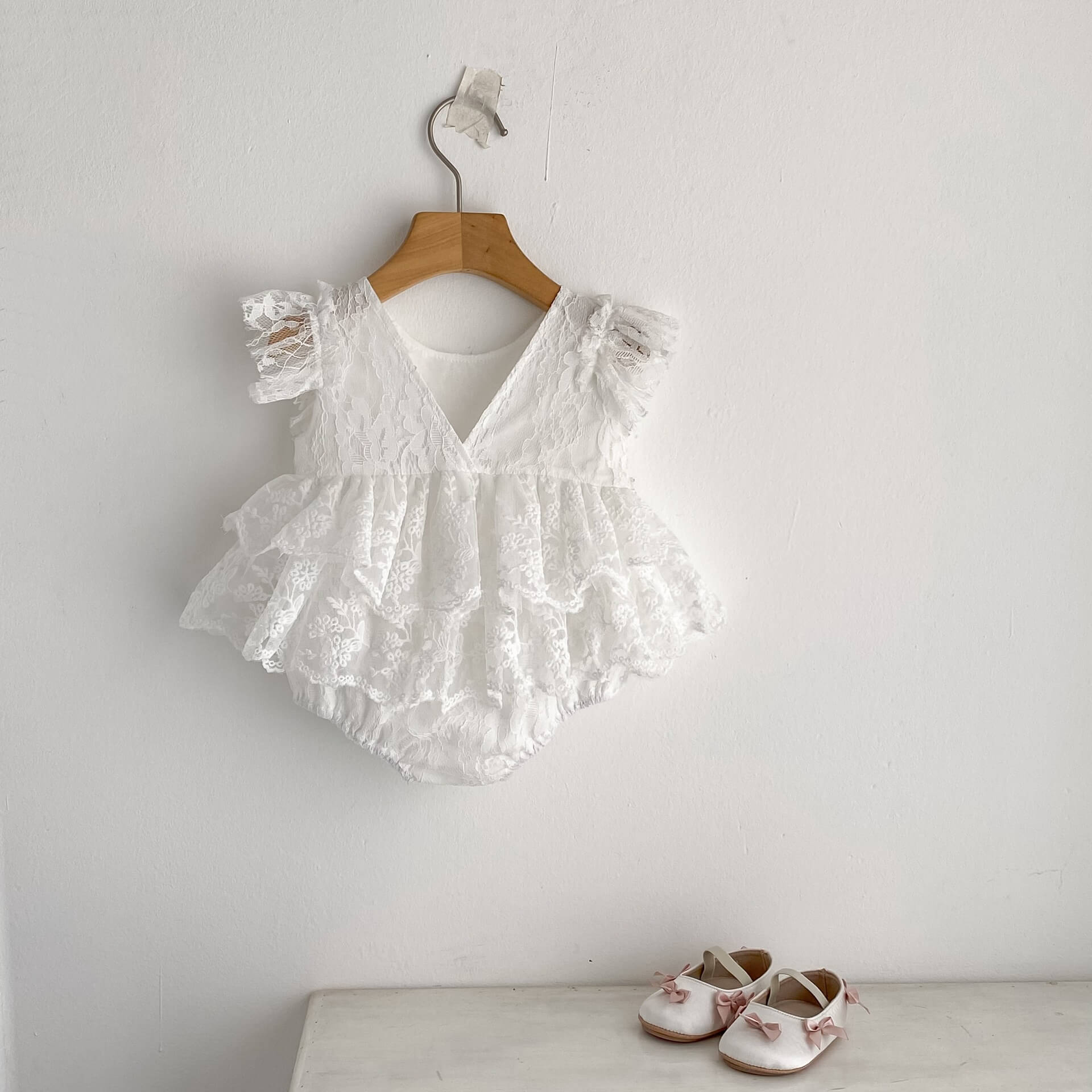 Baby Girl White Lace Flutter Sleeve Romper
