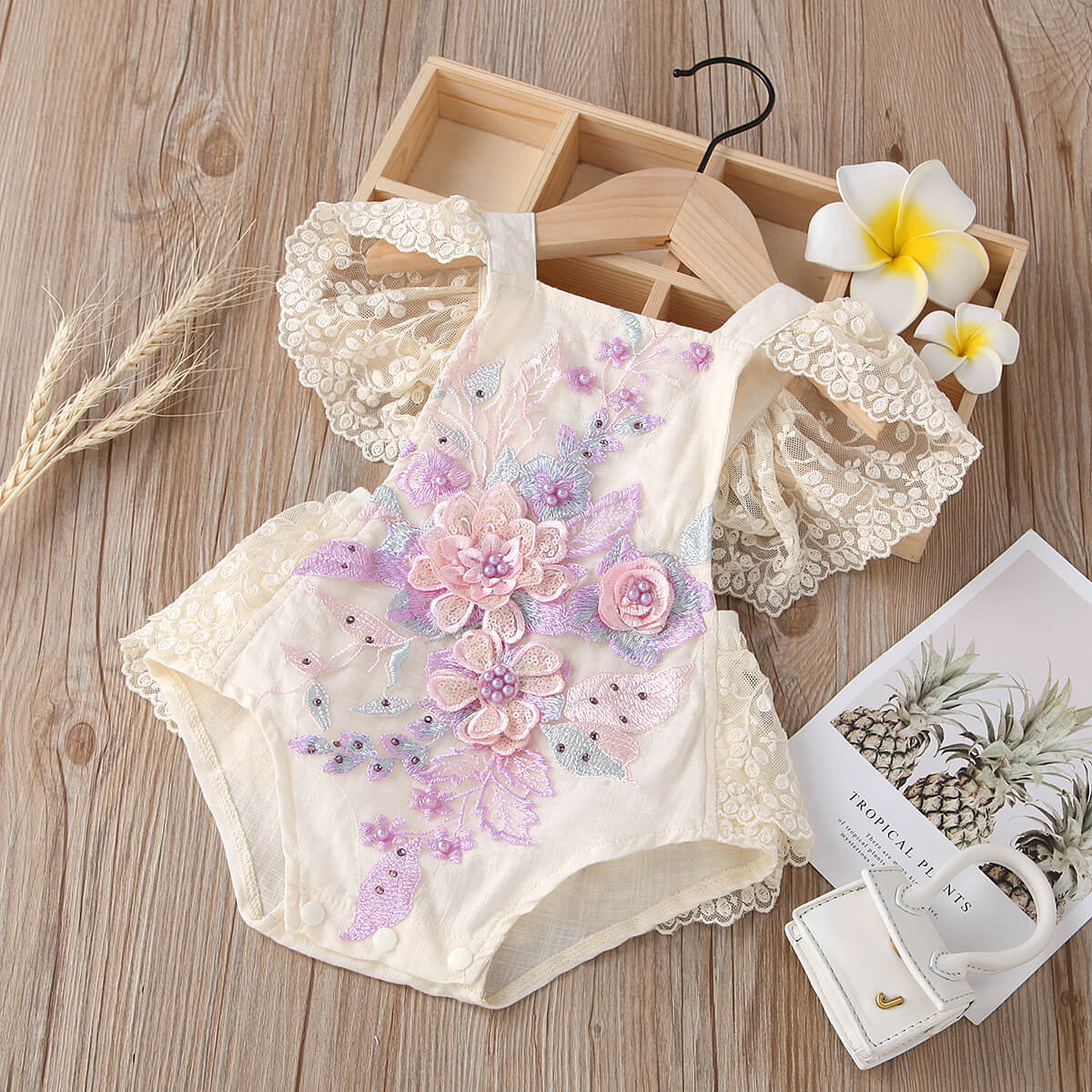 Baby Girl Cream Lace Flutter Sleeve Romper
