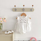 White Floral Embroidered Cotton Romper for Baby Girls