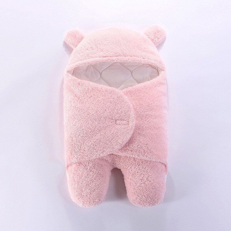 Newborn Baby Plush Hooded Swaddle Wrap Sleeping Bag