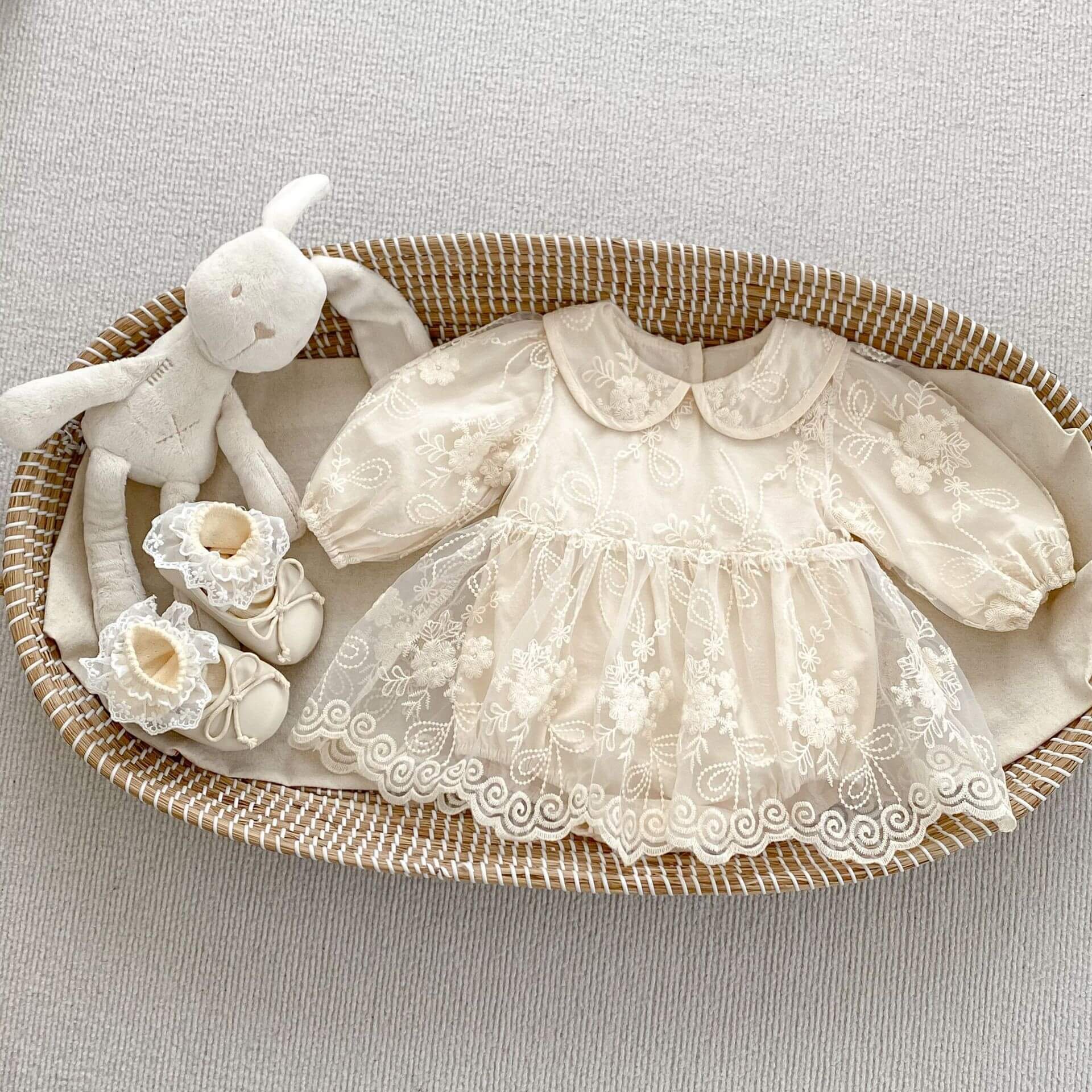 Baby & Toddler Girl Cream Floral Embroidered Lace Dress