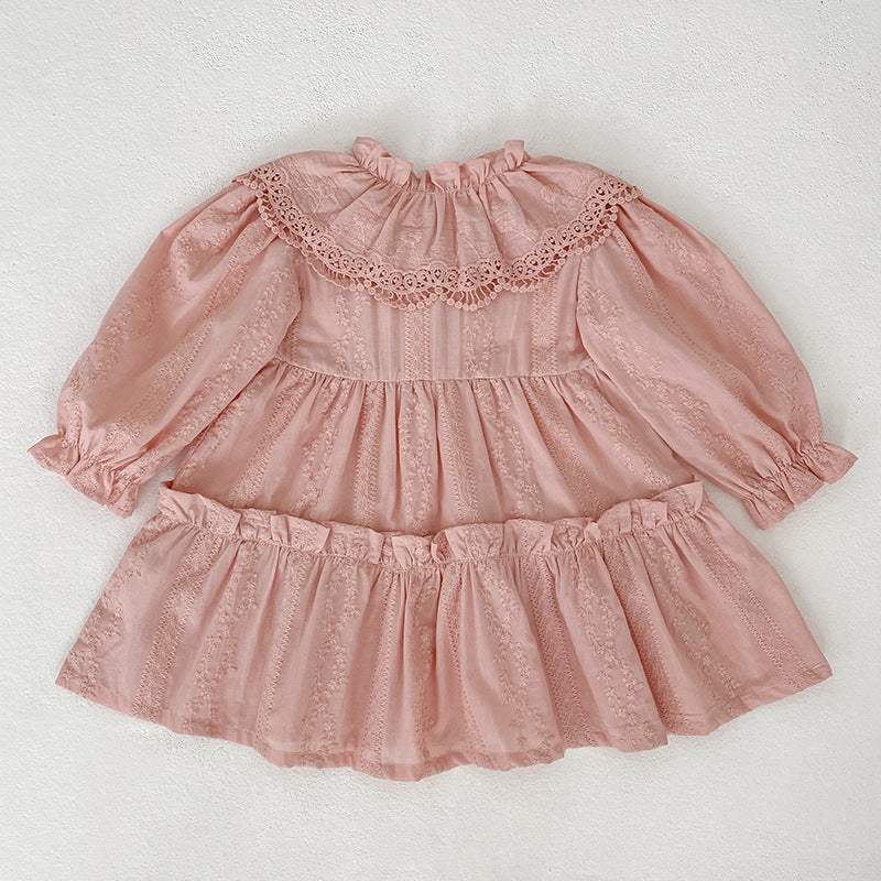 Vintage Pink Lace Sister Matching Dress & Romper Set – 100% Cotton