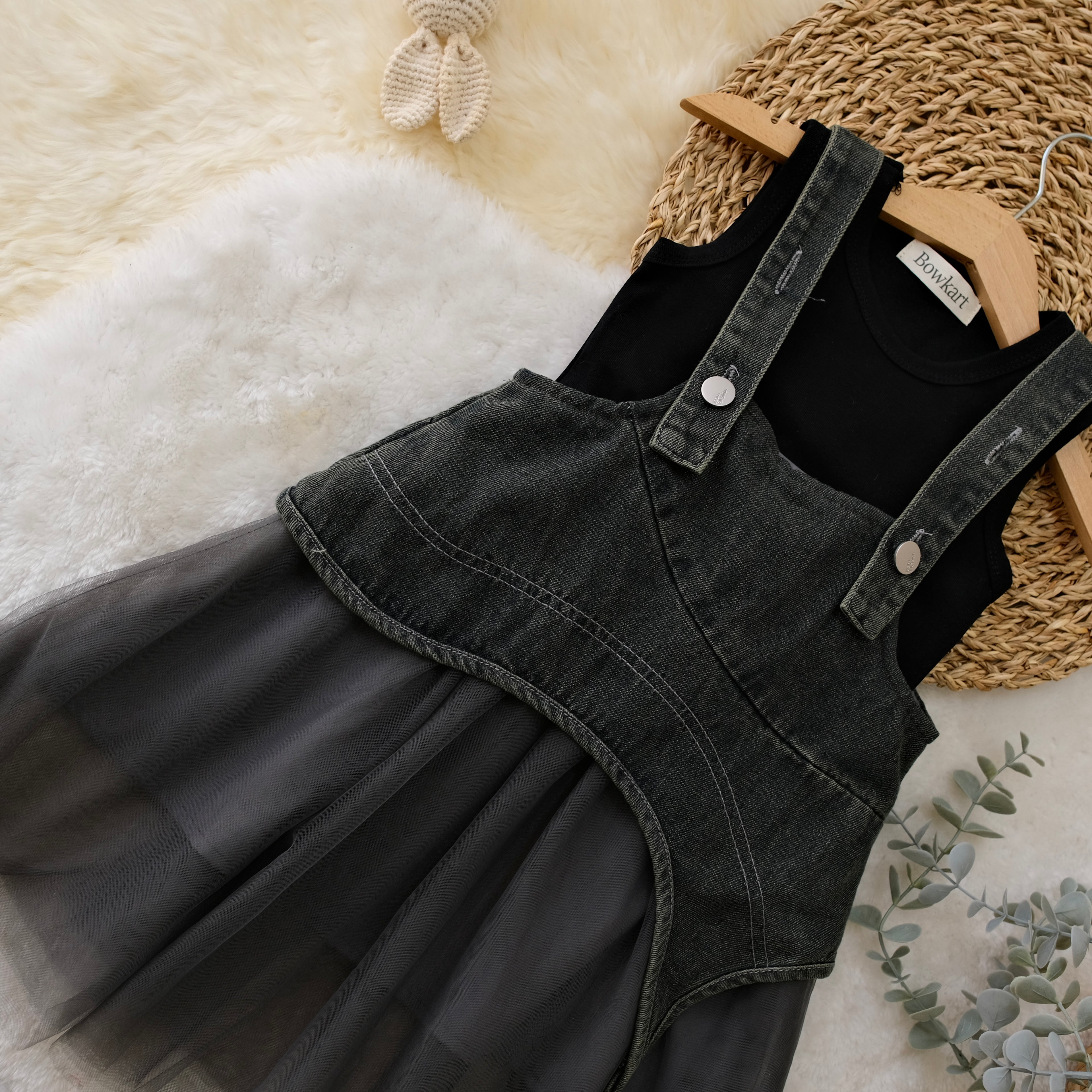 Black Denim Frock with Crop Top For Baby Girl