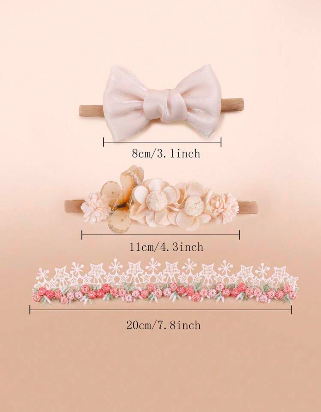 3 Pcs Light Color Floral Bow