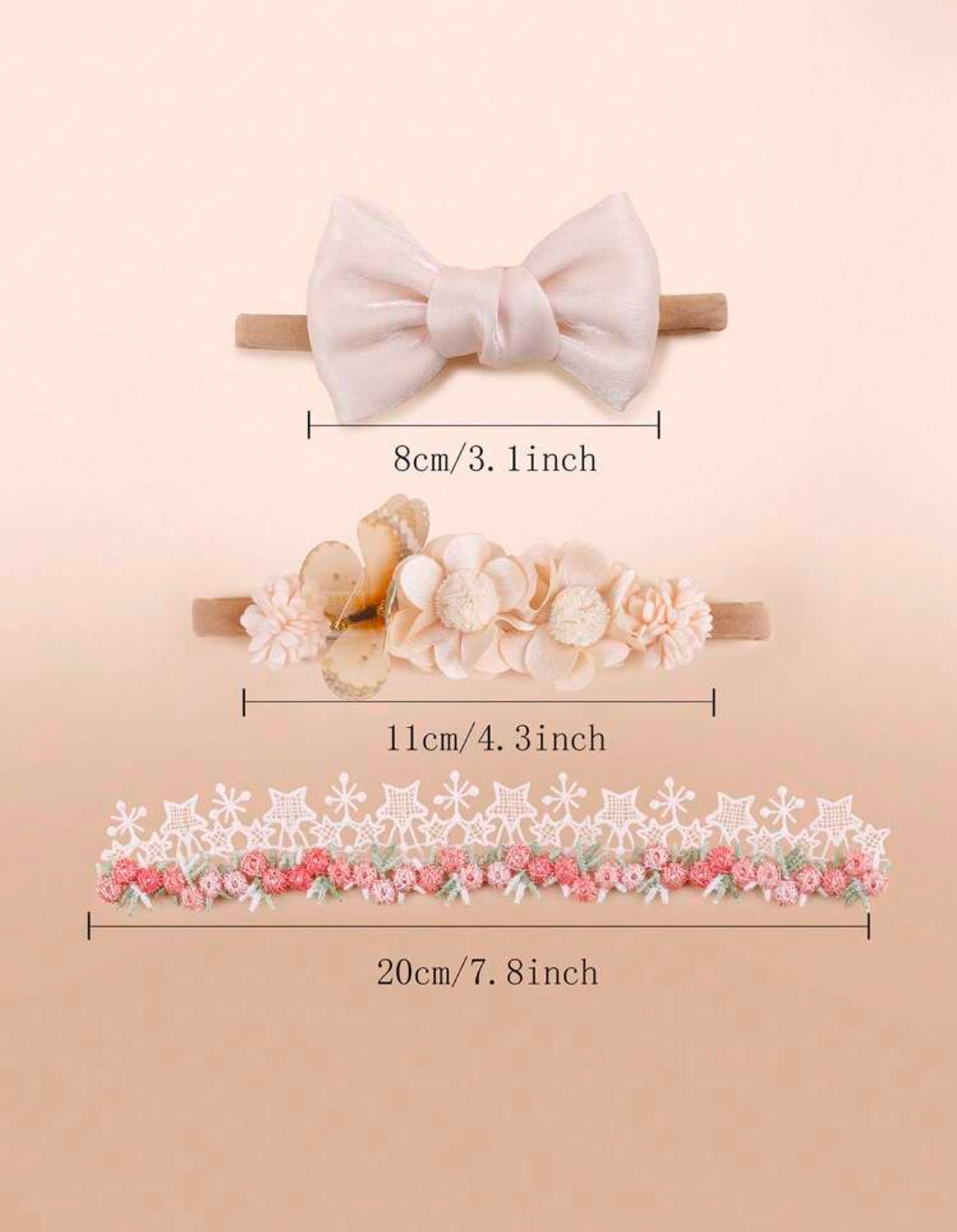 3 Pcs Light Color Floral Bow