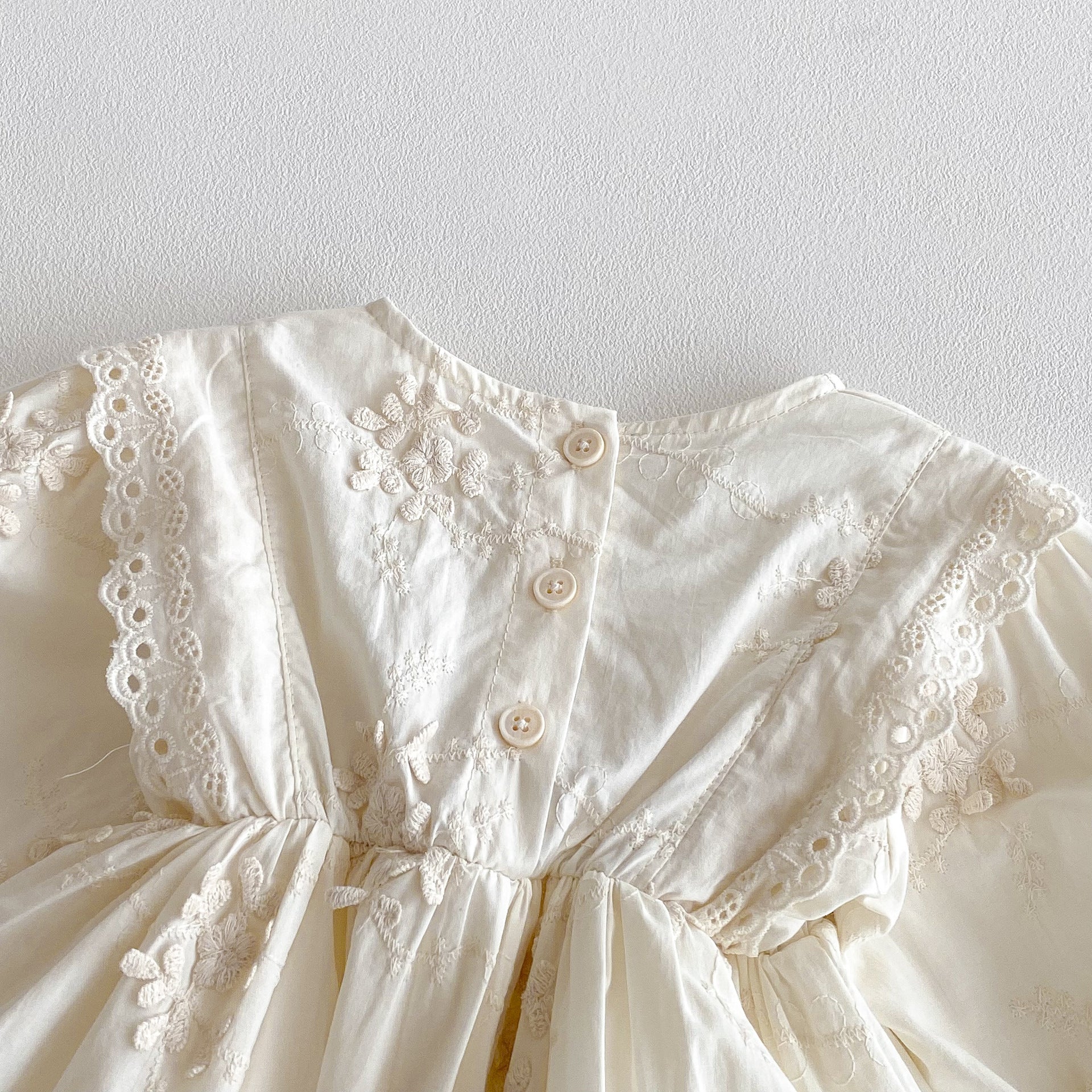 Ivory Floral Embroidered Cotton Romper Dress for Baby Girls