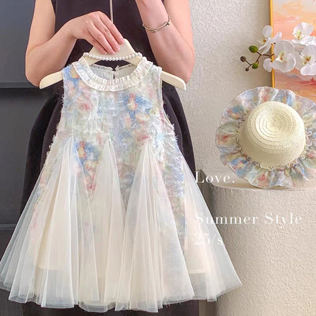 Pastel Floral Tulle Party Dress for Baby Girls Hover Image