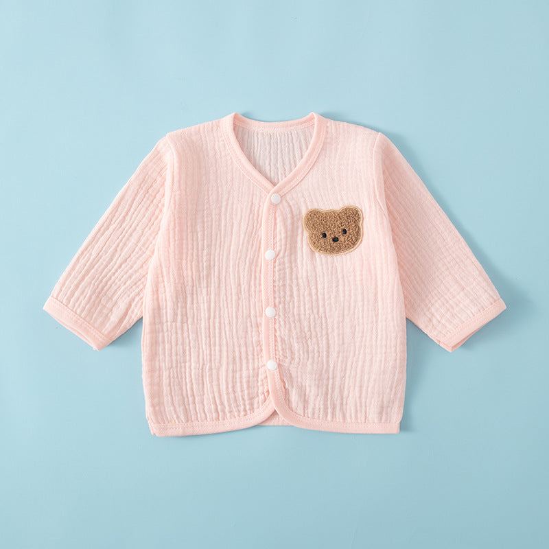 Soft Muslin Bear Embroidery Long Sleeve Top