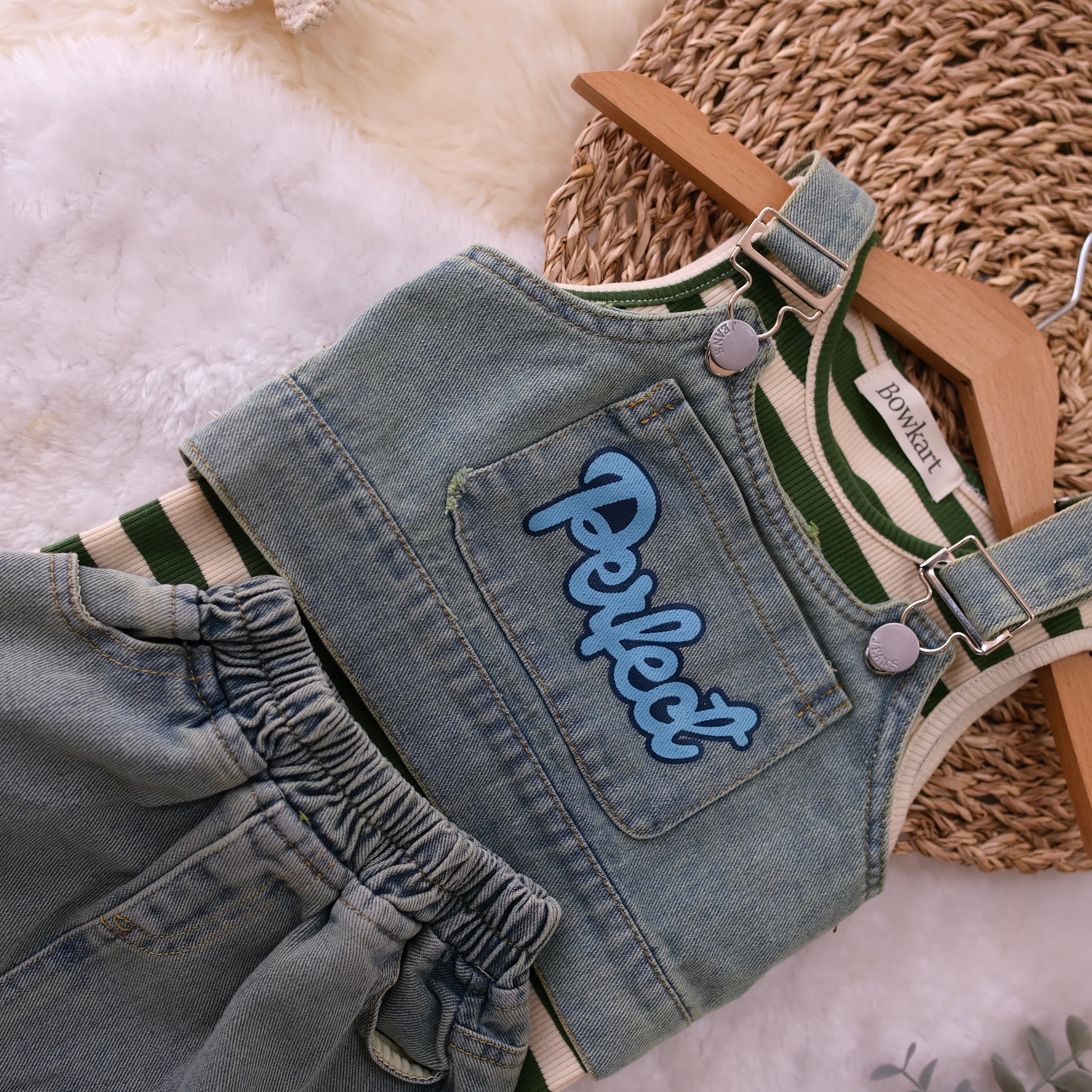 Green Denim Set for baby Girl