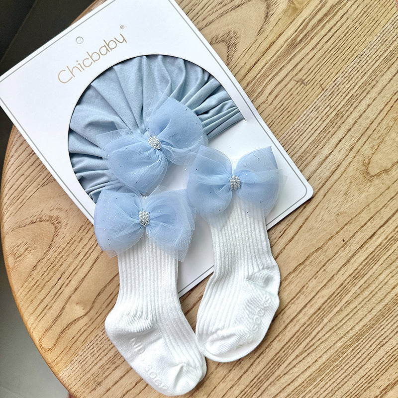 Snow Baby Bow Set – Headband & Socks Combo