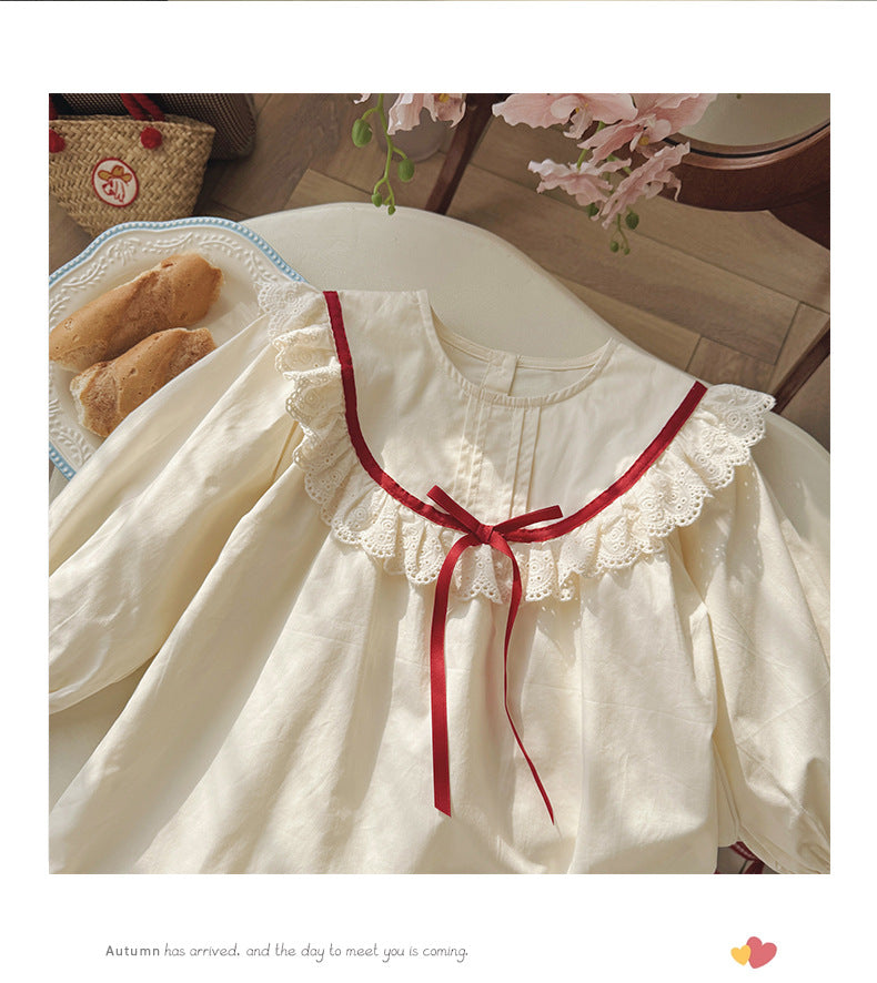 Vintage Cream Lace Party Dress for Girls