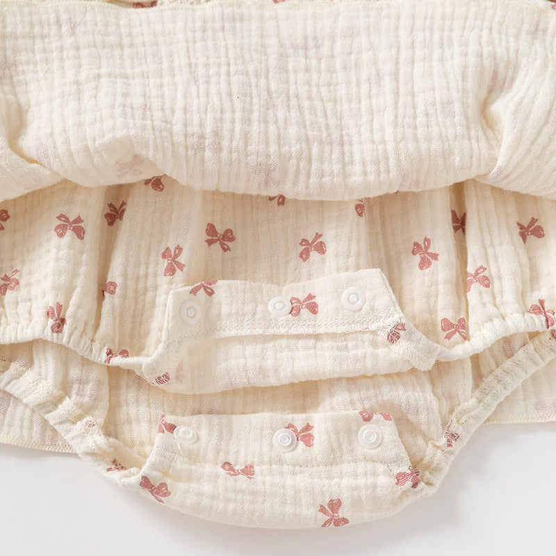 Baby Girl Cotton Muslin Bow Print Romper