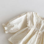 Ivory Floral Embroidered Cotton Romper Dress for Baby Girls