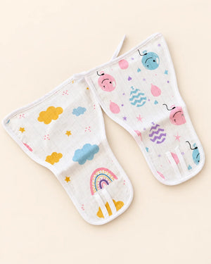 Printed muslin baby langot with tie fastening