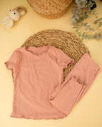 Ruffled Trim Round Neck Pajama Set