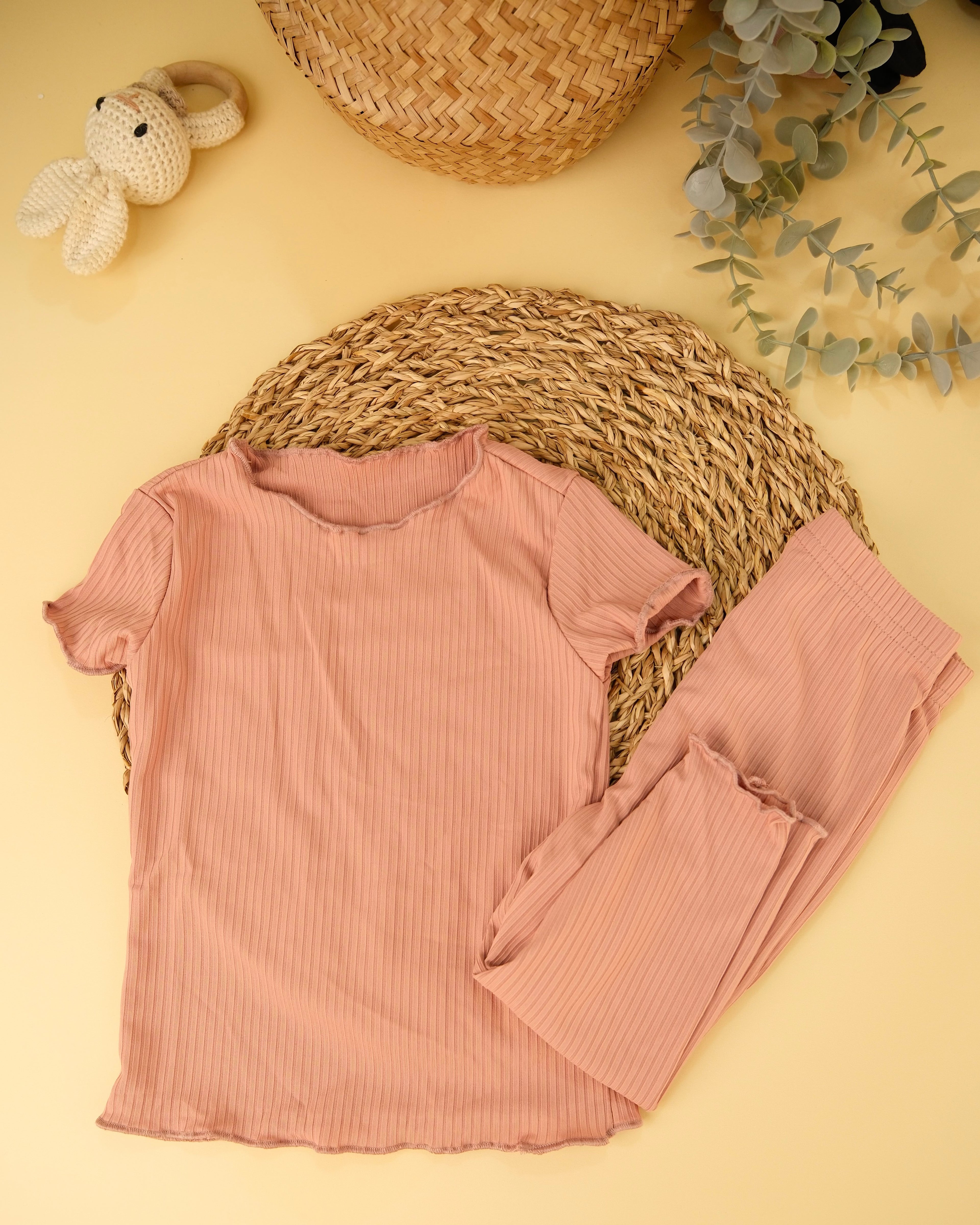 Ruffled Trim Round Neck Pajama Set