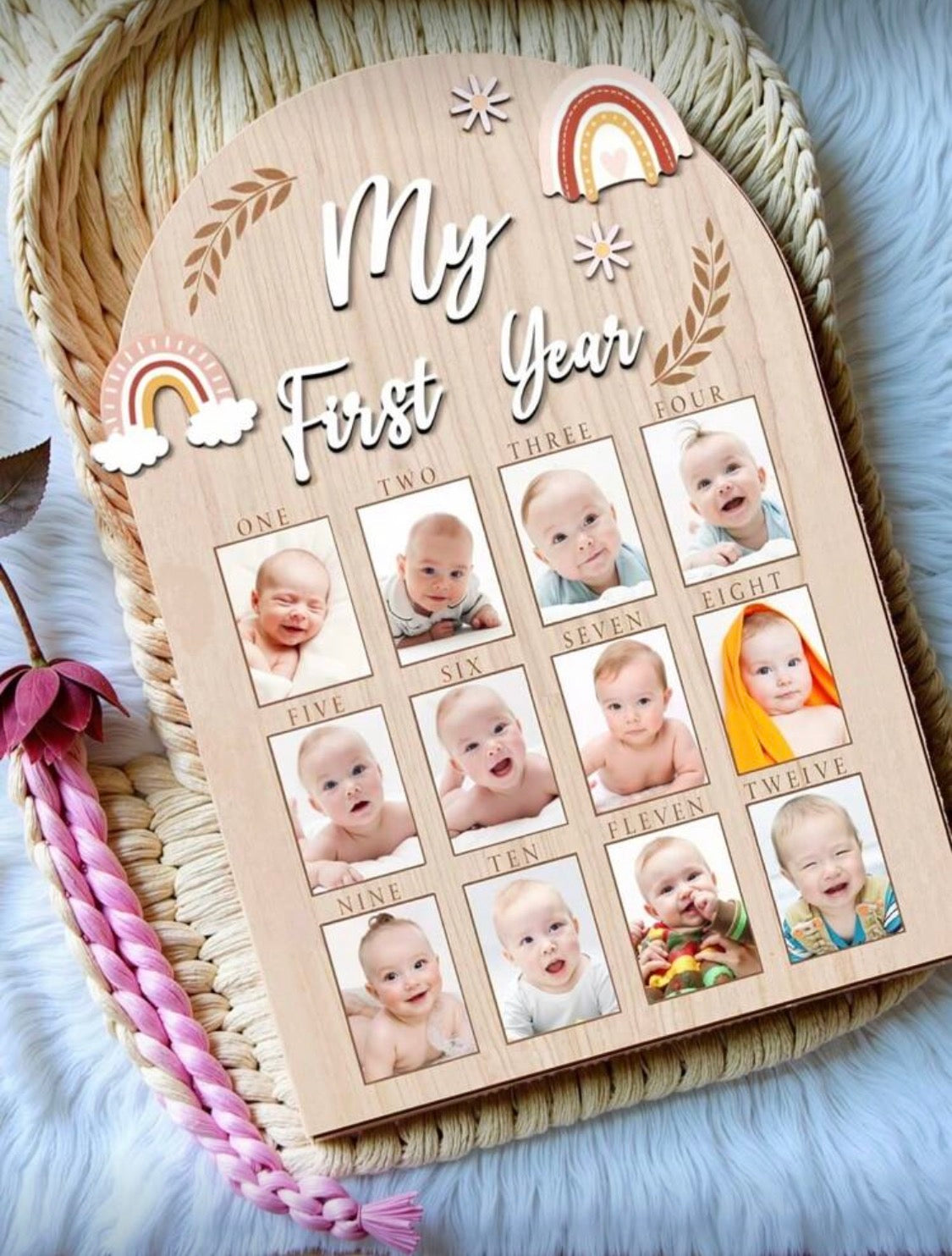 Baby Milestone Wooden Cloud Cards – 1-12 Months Photo Props & Keepsake | Bowkart