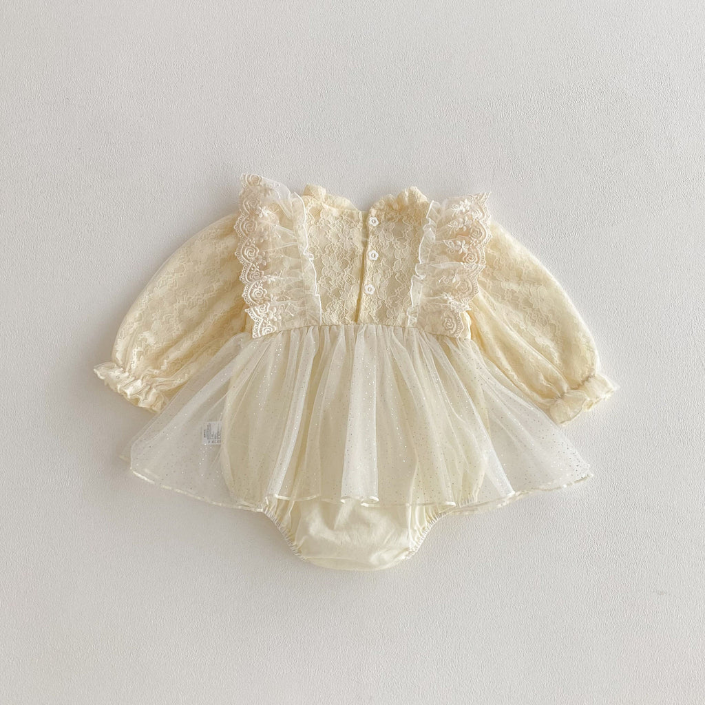 Ivory Lace Tulle Party Romper Dress for Baby Girls