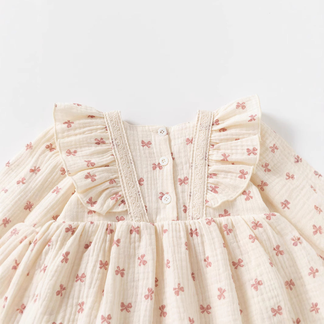 Baby Girl Cotton Muslin Bow Print Romper
