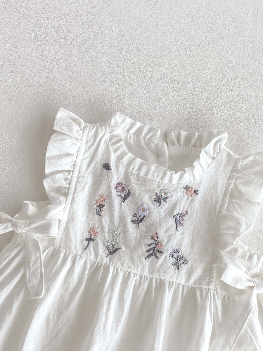 White Floral Embroidered Cotton Romper for Baby Girls