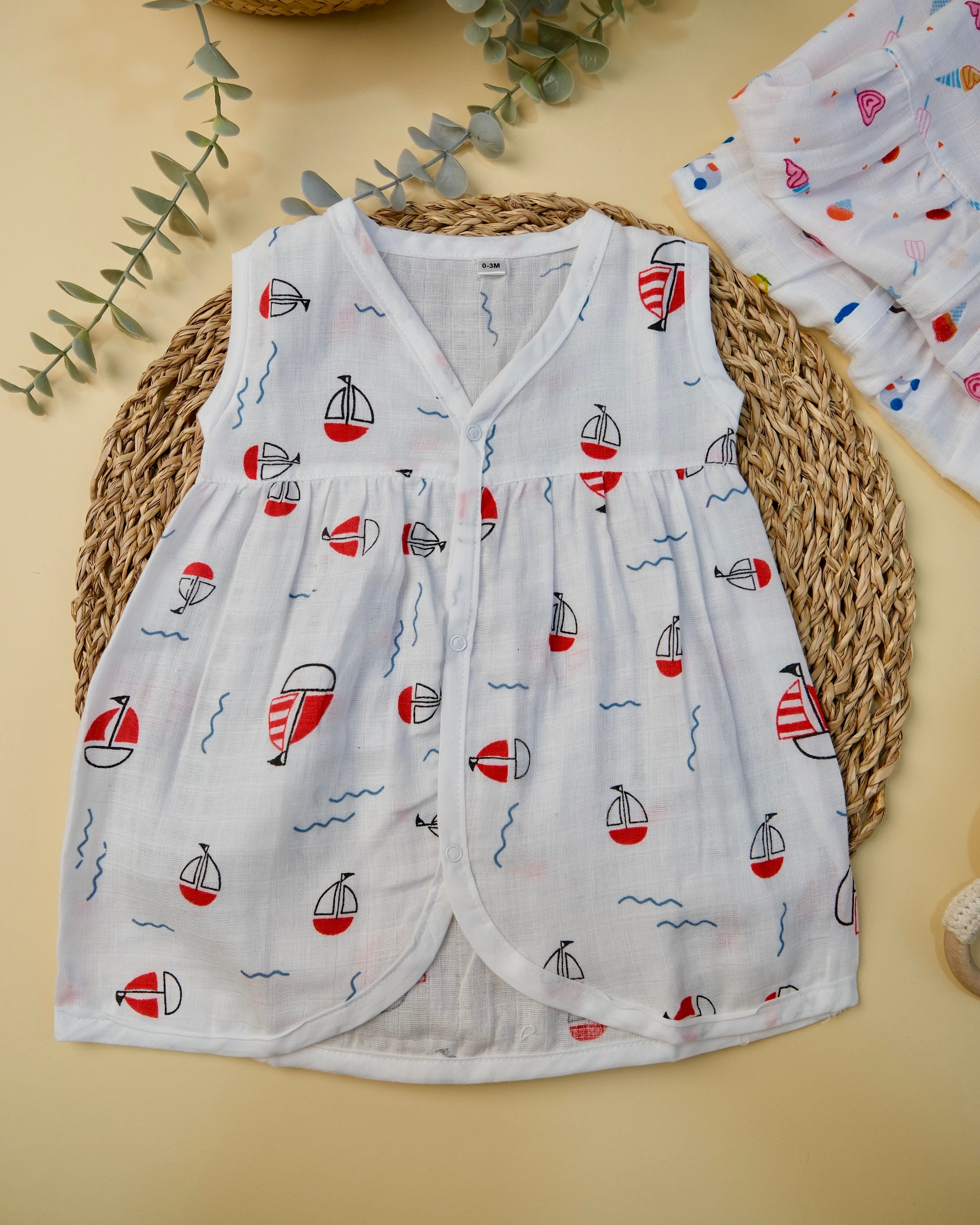 Sleeveless Frock with button Assorted