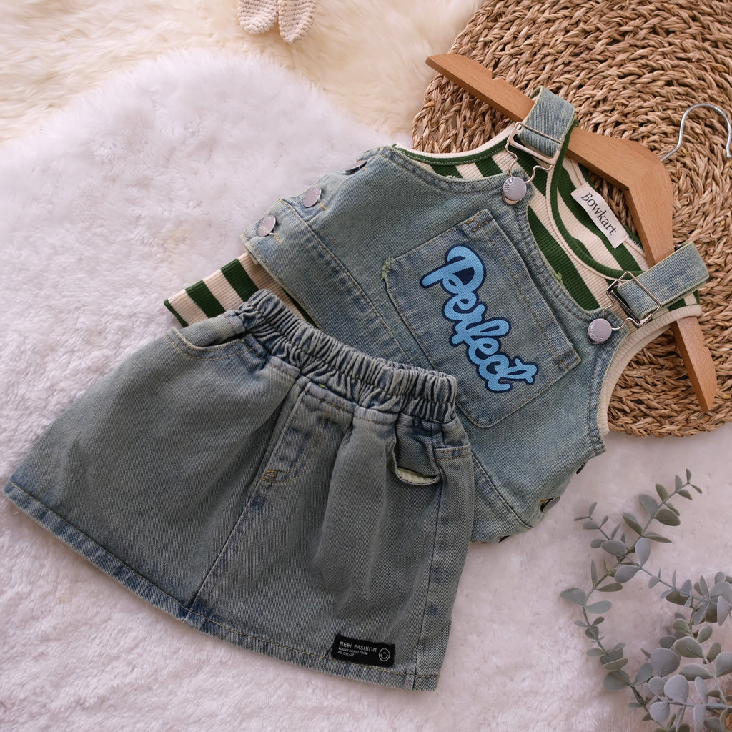 Green Denim Set for baby Girl