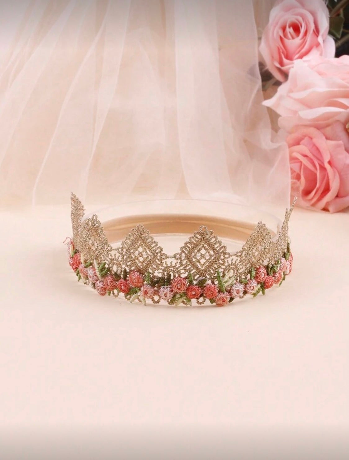 3 Pcs Crown Lace Beige Headband