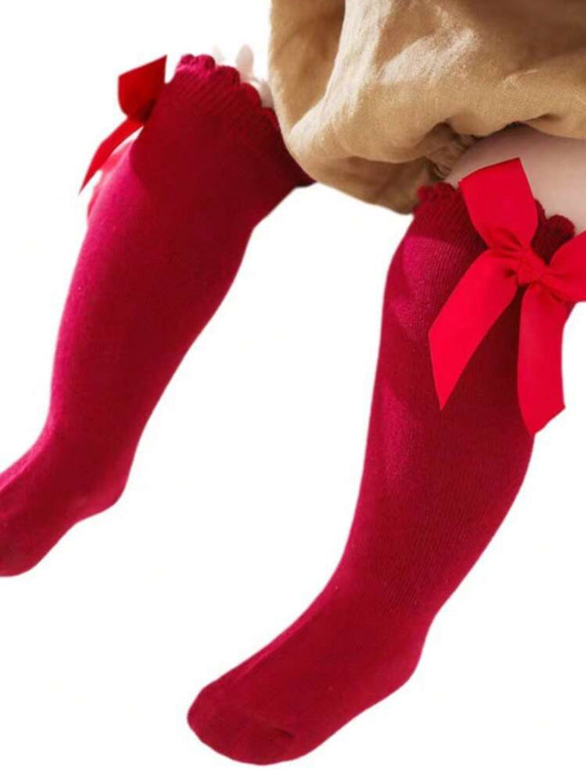 Bow Decor Maroon Socks Main Image