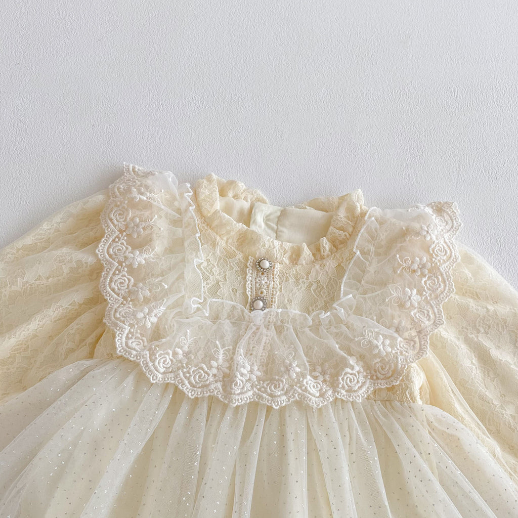 Ivory Lace Tulle Party Romper Dress for Baby Girls