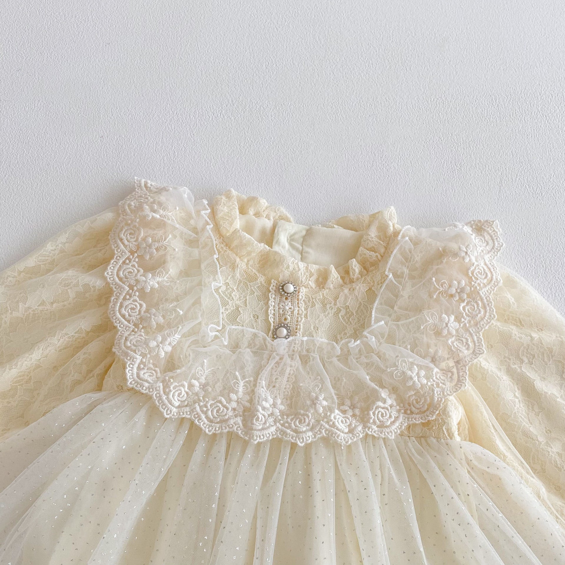 Ivory Lace Tulle Party Romper Dress for Baby Girls