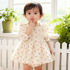 Baby Girl Cotton Muslin Bow Print Romper