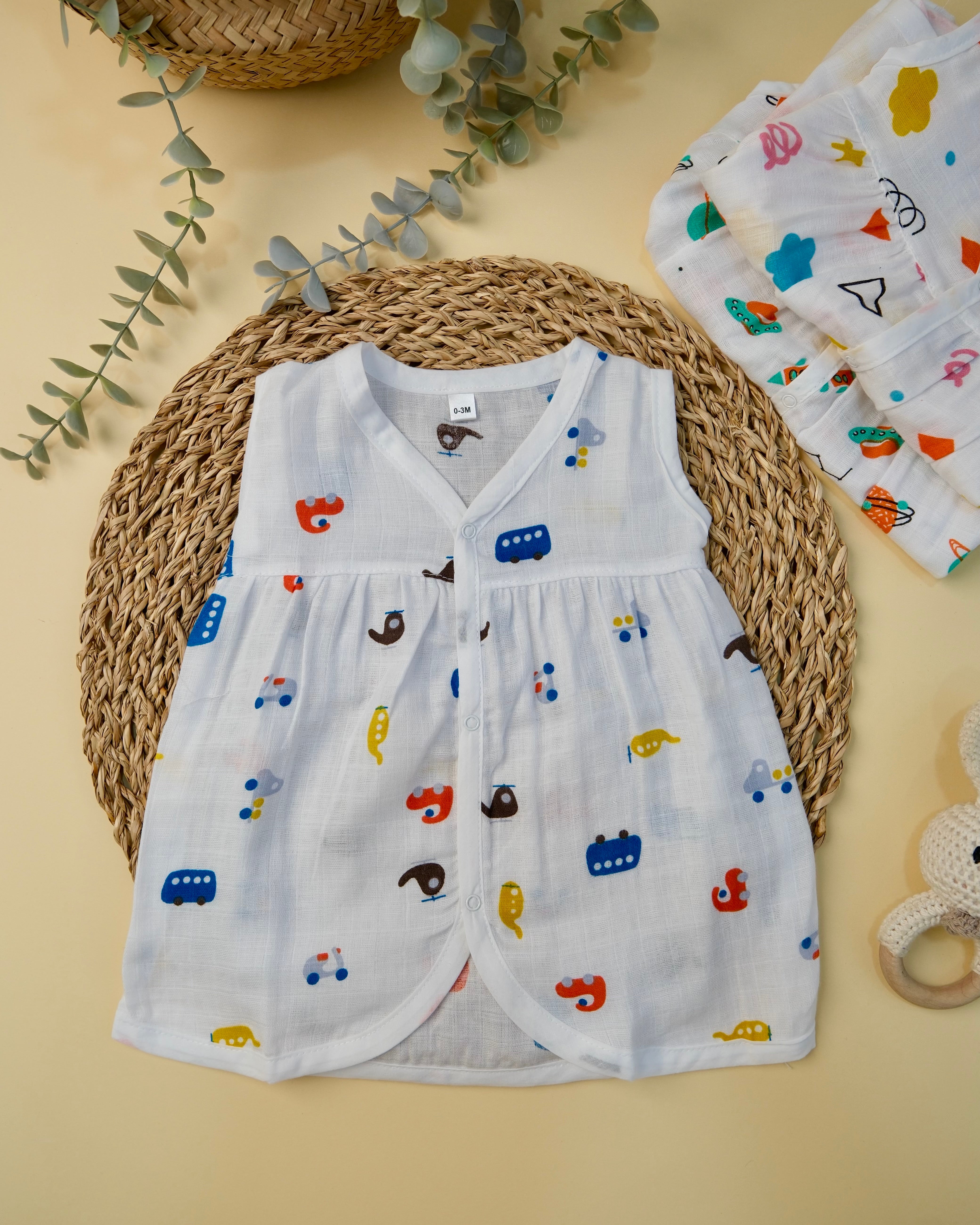 Sleeveless Frock with button Assorted