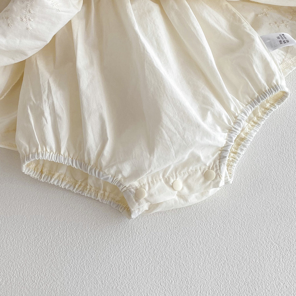 Ivory Floral Embroidered Cotton Romper Dress for Baby Girls