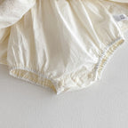 Ivory Floral Embroidered Cotton Romper Dress for Baby Girls